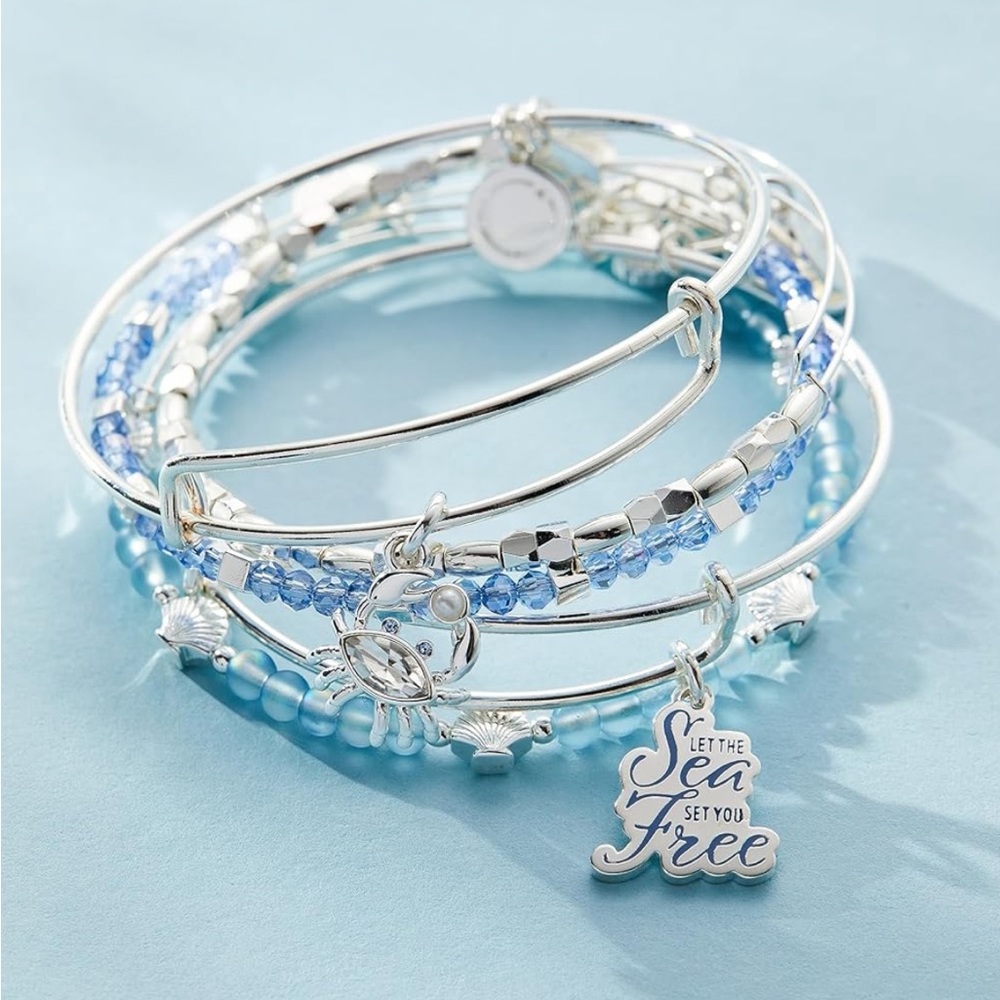 Alex & Ani Let the Sea Set You Free Silver & Blue Beach 5 Bracelets NEW $173